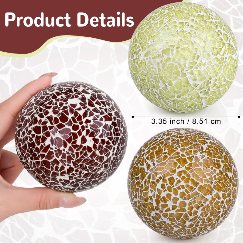 Meiwlong 3 Pcs Mixcolor Decorative Glass Balls for Bowls,3.35 Inch Mosaic Decorative Orbs Balls for Centerpiece Bowl Vase Filler Home Decoration - Image 2