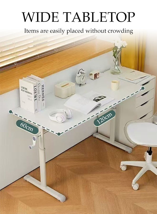 Spides Multifunctional Standing Computer Desk Adjustable Height Study Desk Hand Cranked Lifting PC Desktop Computer Table Ergonomic Design Study Writing Workstation Adjustable Height 65-90cm for Home Office, Study, Work - Image 2
