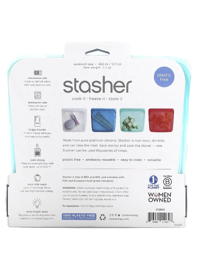 Stasher Stasher, Reusable Silicone Food Bag, Sandwich Size, Aqua, 15 fl oz (450 ml)  - Image 2