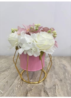 Home Elements HOME ELEMENTS Tabletop Artificial Flowers in Metal Frame Vase Room Decor Centre Table Showpiece Artificial Flower Pots for Living Room Office New Home Decoration Gift - Pink & White Flower (13x16cm)  - Image 5