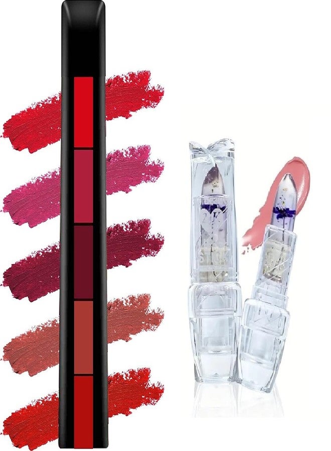 ROODILES 5-in-1 Red Lipstick & Transparent Real Flower Color-Changing Lip Balm Combo | Long-Lasting Hydration, Natural Tint & Dual Beauty Set of 2 - Image 1