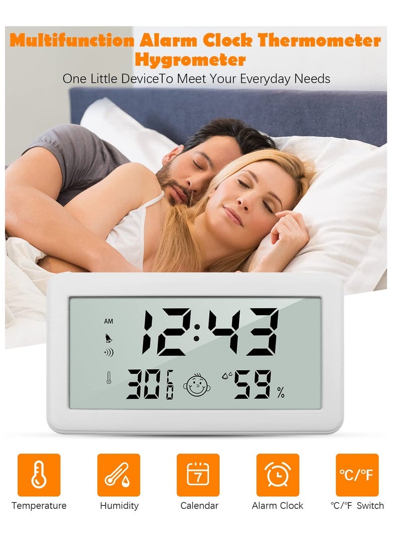 Zikra Thermometer Hygrometer Clock, Multifunction Digital Alarm Clock with Temperature and Humidity Monitor and Comfort Indicator for Home Baby Office Garden White - Image 2