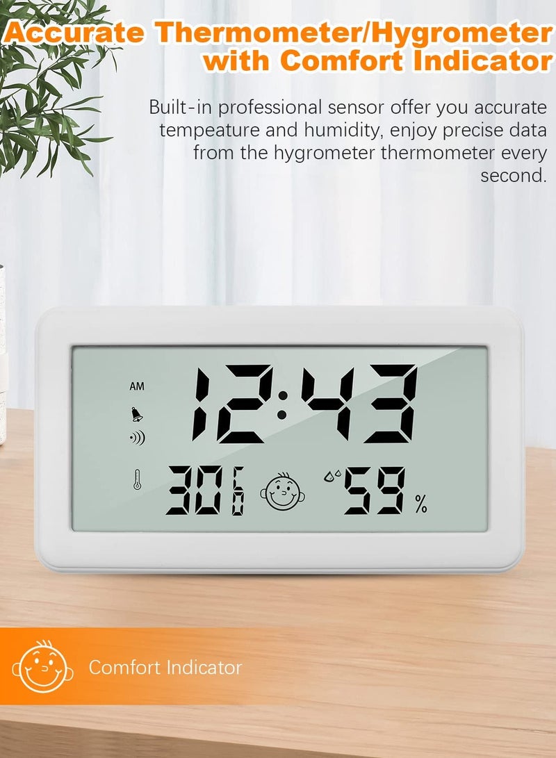Zikra Thermometer Hygrometer Clock, Multifunction Digital Alarm Clock with Temperature and Humidity Monitor and Comfort Indicator for Home Baby Office Garden White - Image 4