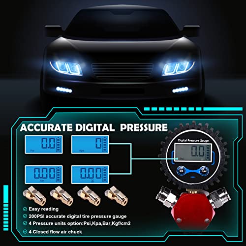 Orcair 4 Way Tire Inflation Deflation System with 4 Closed Flow Air Chuck Digital Tire Pressure Gauge for Car Trucks Off Road Vehicles-Compatible with HPA Tanks and Compressors - Image 2
