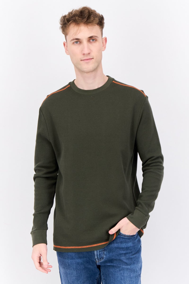 KANGOL Men Crew Neck Long Sleeves Brand Long Sweatshirt, Dark Olive - Image 1