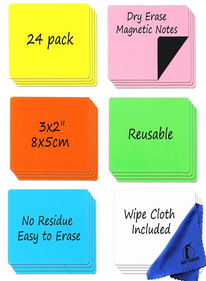 Navy Penguin Dry Erase Magnets Set - 24 Pack 3x2 in - Magnetic Name Tags for Locker, Tool Box, Whiteboard and Fridge - Write On Magnet Labels Reusable White Board Notes - Writable Magnetized Dry Wipe Strips - Image 1