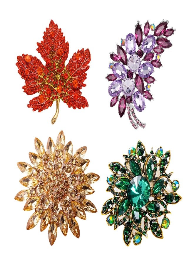 QCWN 4 Pcs Colorful Rhinestone Crystal Sunflower Brooch Pin for Women Pearl Brooch Vintage Rhinestone Flower Decorative Women Dress Hat Decoration Wedding Thanksgiving Jewelry Gift - Image 1