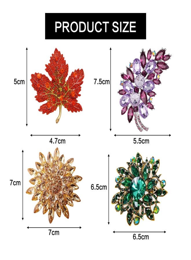 QCWN 4 Pcs Colorful Rhinestone Crystal Sunflower Brooch Pin for Women Pearl Brooch Vintage Rhinestone Flower Decorative Women Dress Hat Decoration Wedding Thanksgiving Jewelry Gift - Image 2