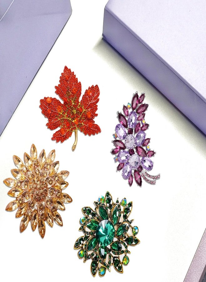 QCWN 4 Pcs Colorful Rhinestone Crystal Sunflower Brooch Pin for Women Pearl Brooch Vintage Rhinestone Flower Decorative Women Dress Hat Decoration Wedding Thanksgiving Jewelry Gift - Image 3