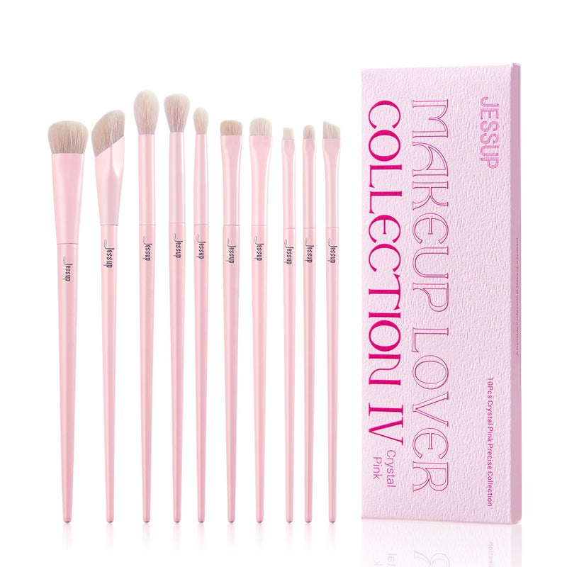 Jessup Eyeshadow Brush Set 10Pcs Pink Eye Makeup Brushes Concealer Brush Premium Synthetic Eye shadow Eyeliner Smudge Crease Blending Brush for Makeup, T496 - Image 1