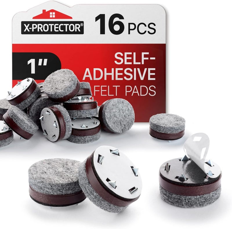 X-Protector Felt Furniture Pads 16 PCS - 1" Felt Pads with Prongs - Premium Felt Chair Pads - Furniture Pads for Hardwood Floors - Chair Floor Protectors for Hardwood- Slide Your Furniture Easily! - Image 1