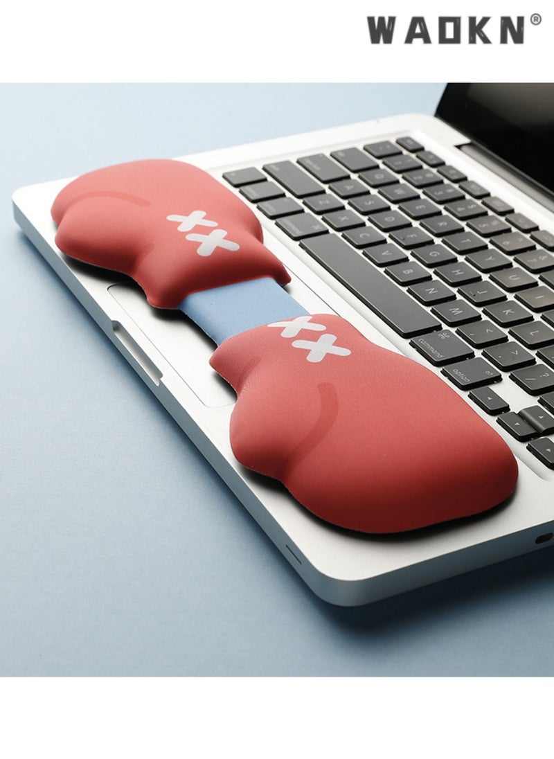 WAOKN Boxing Glove Pattern Wrist Rest, Ergonomic Support for Office and Laptop Keyboards, Comfortable Wrist Pad for Typing, Red and Blue Design for Enhanced Comfort and Style, Ideal for Reducing Strain  - Image 2