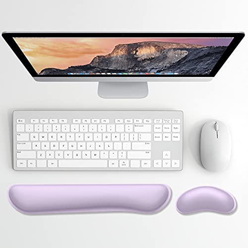 Dapesuom Enlarge Keyboard Wrist Rest, Memory Foam Wrist Cushion for Desk Mats Support, Cute Typing Pain Relief Keyboard Mouse Pad Rests Set with Non-Slip Base for Gaming Laptop Office, Vanilla Purple - Image 2