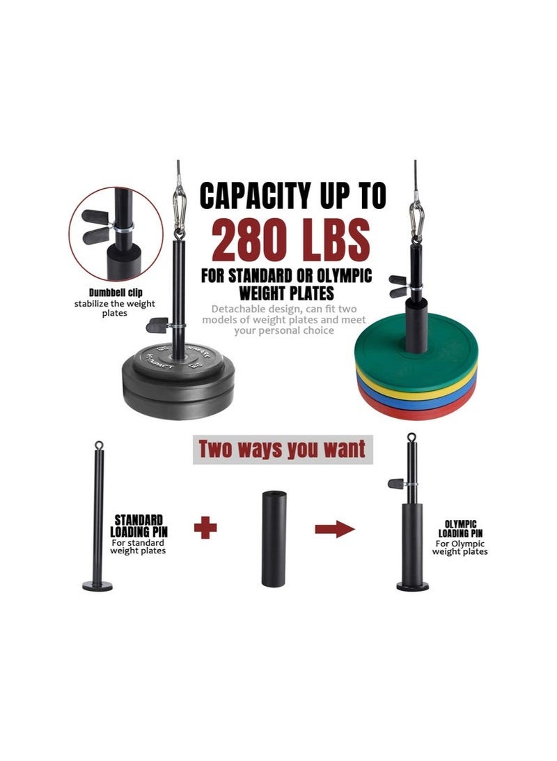 صالة ألعاب رياضية بنظام البكرات، نظام بكرات كابلات منزلي مع بكرة صامتة، حبل ثلاثي الرؤوس، قضيب مستقيم، كابلان، دبوس تحميل مُحسَّن، 3 مشابك رفع وحزام تعليق، معدات رياضية منزلية لتمارين تقوية عضلات البطن. - view 3