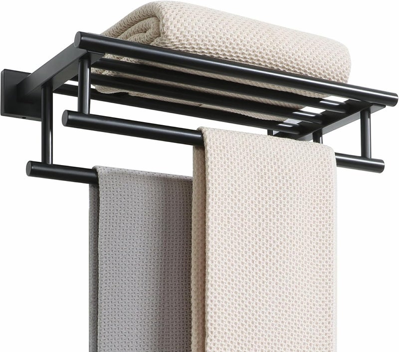 Alise Towel Rack,Large Towel Holder Towel Shelf with Double Towel Bars for Bathroom Lavatory,16-Inch SUS 304 Stainless Steel Wall Mount Towel Hanger,Matte Black - Image 1