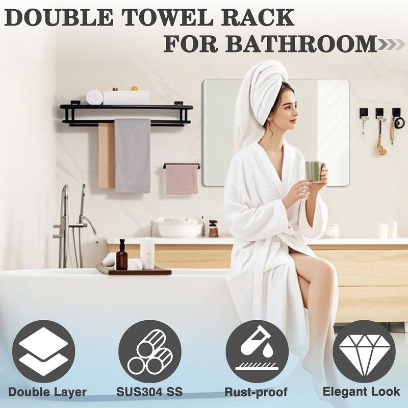 Alise Towel Rack,Large Towel Holder Towel Shelf with Double Towel Bars for Bathroom Lavatory,16-Inch SUS 304 Stainless Steel Wall Mount Towel Hanger,Matte Black - Image 4
