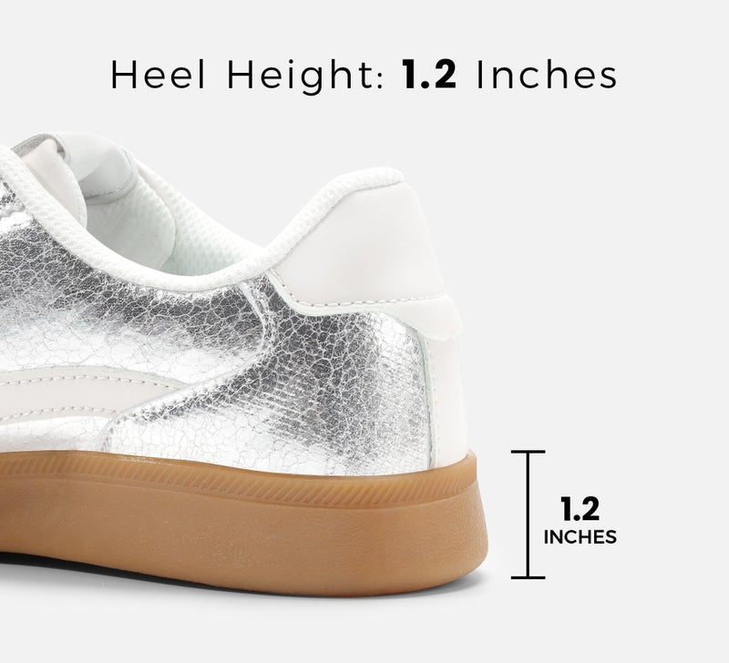 LUCKY STEP Women's Classic Fashion Casual Sneakers Skate Shoes No Slip Lace Up Walking Shoes(6 M US Silver) - Image 3