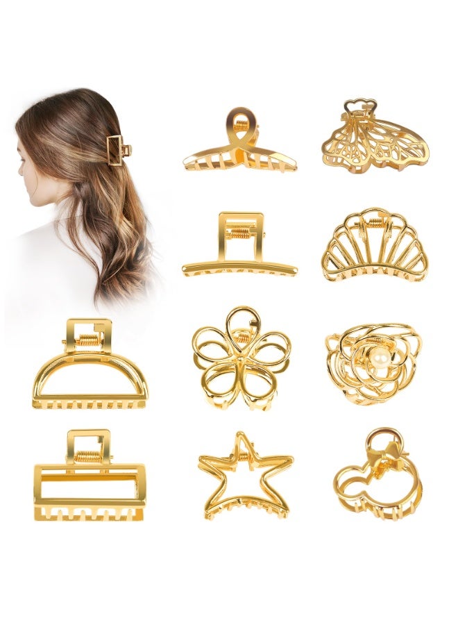 Small Gold Hair Clips, 10 Pack Mini Hair Claw Clips for Women Thick Thin Hair, Metal Hair Accessories, Nonslip Bangs Pins Hair Accessories for Women Girls - Image 1