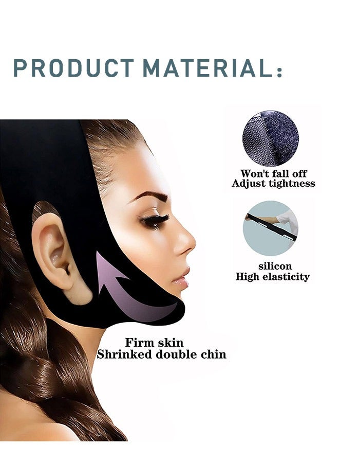 V Shaped Face Pain Free Anti Wrinkle Lifting Belt, Reusable Breathable Ultra Thin Rubber Face and Neck Double Chin Adjustable Lift Bandage, Face Slimming Band for Men and Women (Black) - Image 3