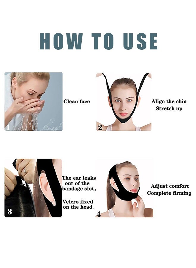 V Shaped Face Pain Free Anti Wrinkle Lifting Belt, Reusable Breathable Ultra Thin Rubber Face and Neck Double Chin Adjustable Lift Bandage, Face Slimming Band for Men and Women (Black) - Image 5
