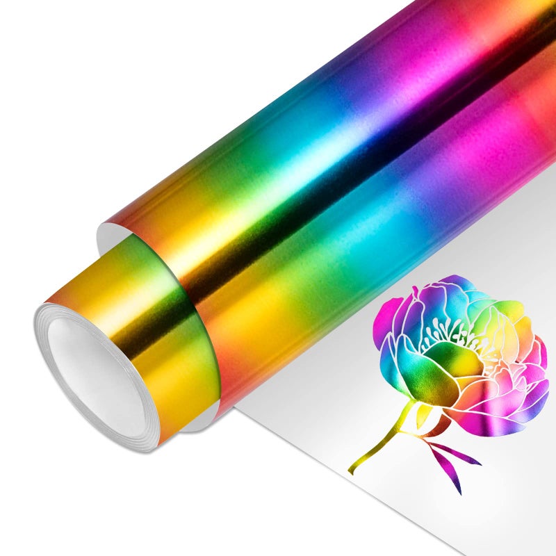 VINYL FROG Rainbow Metallic Foil Heat Transfer Vinyl 12 x5ft HTV Vinyl Roll Holographic Chrome Iron on Vinyl Easy to Cut Weed DIY Heat Press Design for TShirts