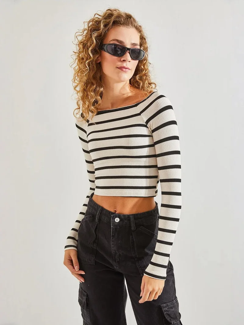 Bianco Lucci LUCCI Striped Basic Crop Top