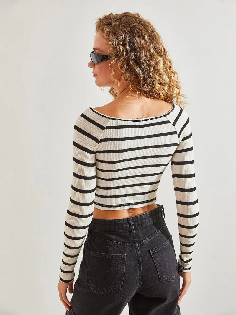 Bianco Lucci LUCCI Striped Basic Crop Top