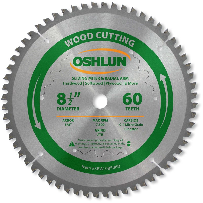 Oshlun SBW085060 812Inch 60 Tooth Negative Hook Finishing ATB Saw Blade with 58Inch Arbor for Sliding Miter Saws