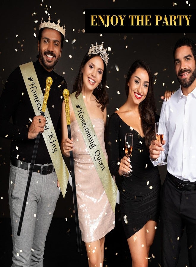 Ferreve 6 Pcs Homecoming King Queen Crown Glitter Sash Scepter Wand Homecoming Crystal Tiara Ribbon Costume Set for Party(Gold) - Image 4