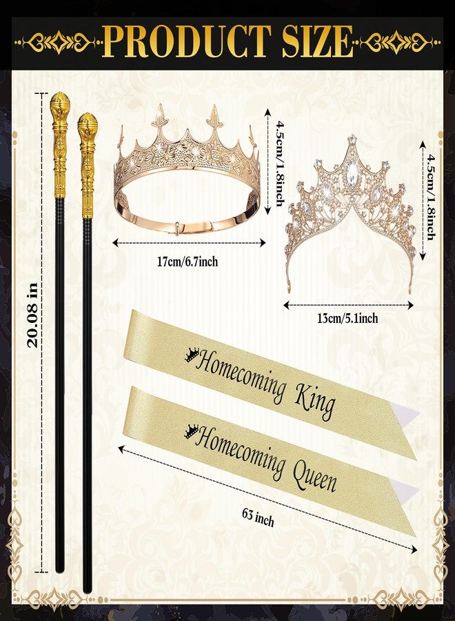 Ferreve 6 Pcs Homecoming King Queen Crown Glitter Sash Scepter Wand Homecoming Crystal Tiara Ribbon Costume Set for Party(Gold) - Image 2