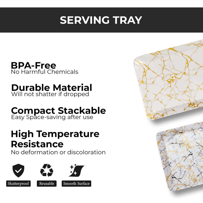 Ariya Melamine Rectangle Serving Tray Set of 6 (White-Gold | Large) Serveware for Food, Drinks, Snacks, Serving Platters for Home, Hotel, Restaurants, Bar, Parties, Office, Dishwasher Safe, Stain Free - Image 3