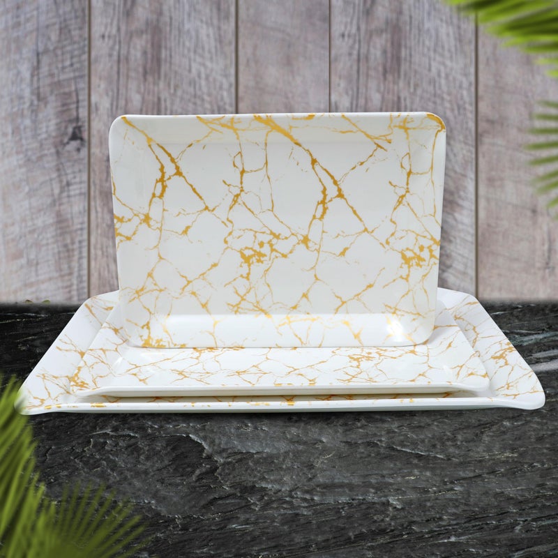Ariya Melamine Rectangle Serving Tray Set of 6 (White-Gold | Large) Serveware for Food, Drinks, Snacks, Serving Platters for Home, Hotel, Restaurants, Bar, Parties, Office, Dishwasher Safe, Stain Free - Image 2