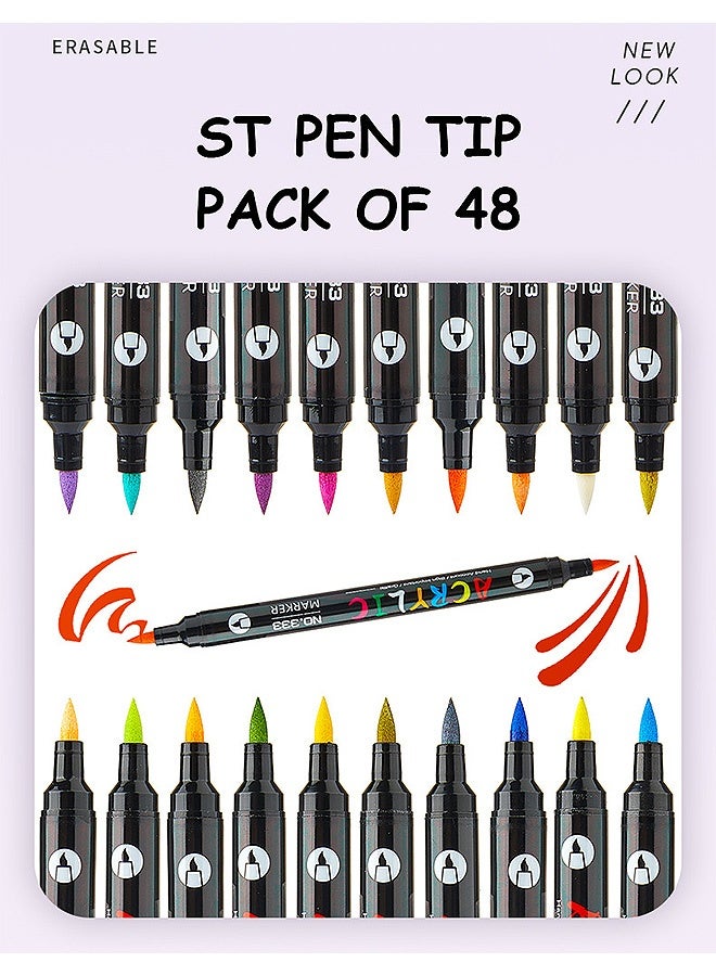 MXN 48 Colors Dual Tip Acrylic Paint Markers Pens Double ended Two color Acrylic Pens, Paint Pens for Stone Canvas Ceramic Surfaces Rock Painting DIY Crafts Supplies - Image 4