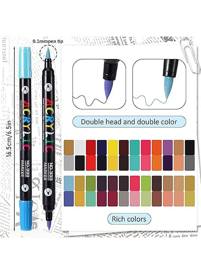 MXN 48 Colors Dual Tip Acrylic Paint Markers Pens Double ended Two color Acrylic Pens, Paint Pens for Stone Canvas Ceramic Surfaces Rock Painting DIY Crafts Supplies - Image 2
