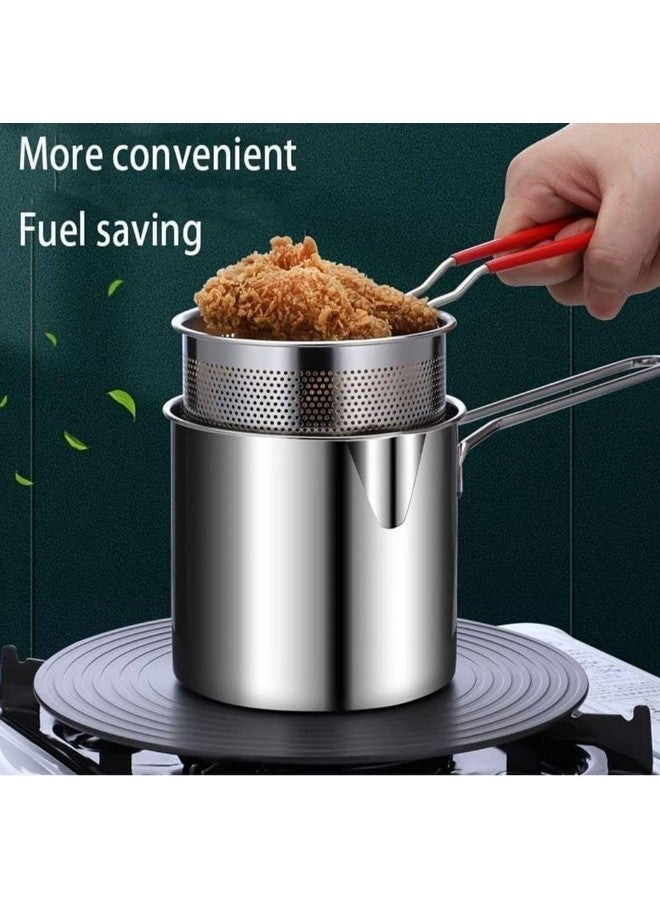 SGMVK Small Deep Frying Pot With Strainer Basket - Stainless Steel Fryer With Long Handle - Mini Deep Oil Fryer for Home, Kitchen, Camping - French Fries Silver Pot (1200ML) - Image 5