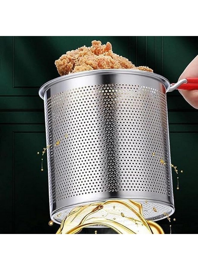 SGMVK Small Deep Frying Pot With Strainer Basket - Stainless Steel Fryer With Long Handle - Mini Deep Oil Fryer for Home, Kitchen, Camping - French Fries Silver Pot (1200ML) - Image 2