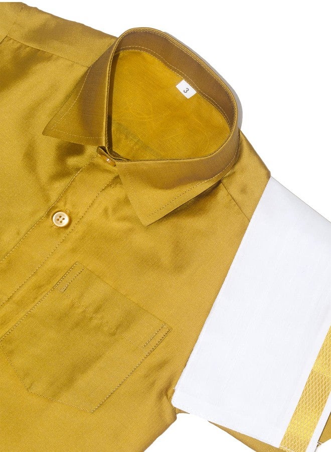 Chandrakala Kids Shirt With Mundu Set for Boy (KB101), Mustard Gold, 3-4 years - Image 5