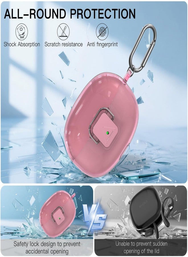 TUDIOW for SHOKZ OpenDots ONE Case, [with Lock] OpenDots ONE Case Cover Clear TPU Shockproof Protective Compatible with SHOKZ OpenDots One's Earbuds with Cleaning Kit & Keychain(Clear Pink) - Image 4