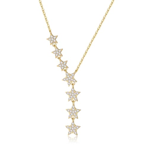 Kyerlyn Gold Crystal Star Necklace for Women, Star CZ Charm Statement Y-Necklace 14K Gold Plated Dainty Shining Exquisite Choker Necklace for Women Adjustable Jewelry Gifts - Image 1
