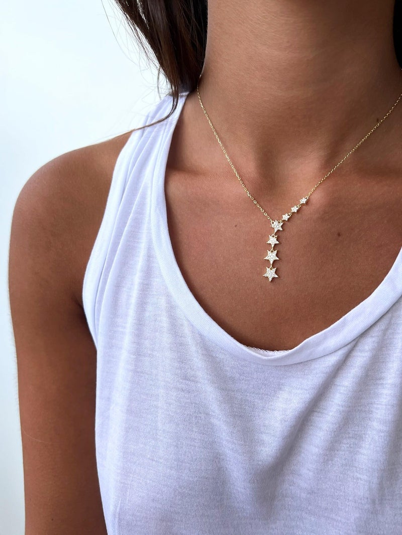Kyerlyn Gold Crystal Star Necklace for Women, Star CZ Charm Statement Y-Necklace 14K Gold Plated Dainty Shining Exquisite Choker Necklace for Women Adjustable Jewelry Gifts - Image 3