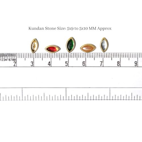 EmbroideryMaterial 5 * 9 MM Flat Back Round Kundan Stone Beads for Craft, Embroidery Work, Jewellery Making, Bangles Making Combo of 5 Colors (250 Pieces, Gold, Silver, Off White, Red, Green) - Image 3