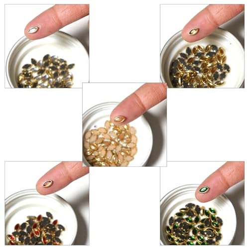 EmbroideryMaterial 5 * 9 MM Flat Back Round Kundan Stone Beads for Craft, Embroidery Work, Jewellery Making, Bangles Making Combo of 5 Colors (250 Pieces, Gold, Silver, Off White, Red, Green) - Image 2