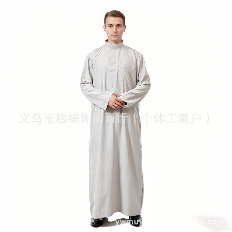 New Arrival Men's Long Coat with Stand Collar, Solid Color, Half-Zip, Pockets, and Loose  Fit - Image 3