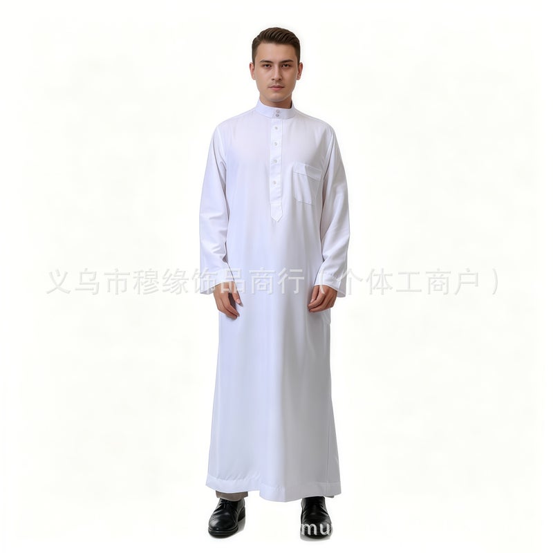 New Arrival Men's Long Coat with Stand Collar, Solid Color, Half-Zip, Pockets, and Loose  Fit - Image 1