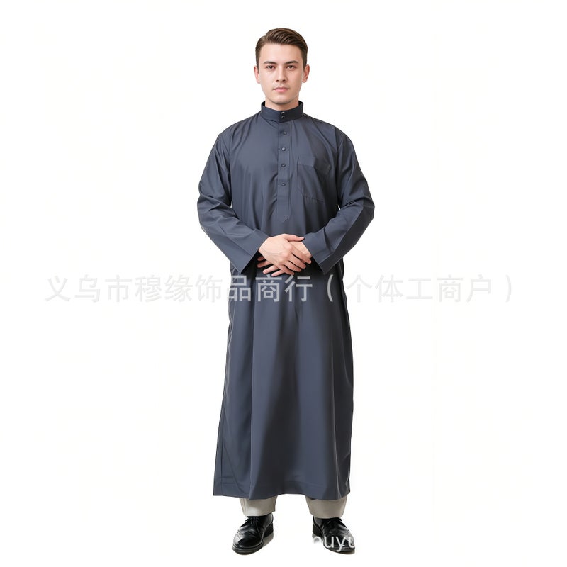 New Arrival Men's Long Coat with Stand Collar, Solid Color, Half-Zip, Pockets, and Loose  Fit - Image 4
