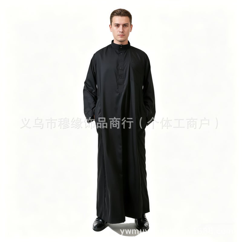 New Arrival Men's Long Coat with Stand Collar, Solid Color, Half-Zip, Pockets, and Loose  Fit - Image 2