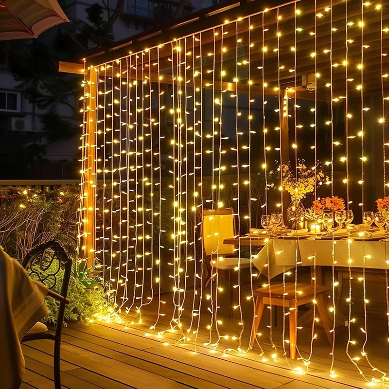 أضواء ستارة LED من U.E - 10 خطوط، 150 مصباح LED، أضواء شلال خيالية، 8 أوضاع، مقاومة للماء IP44، موفرة للطاقة لتزيين المنزل - Image 1