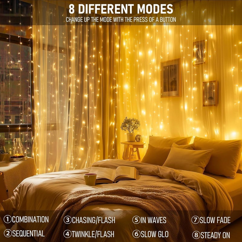 أضواء ستارة LED من U.E - 10 خطوط، 150 مصباح LED، أضواء شلال خيالية، 8 أوضاع، مقاومة للماء IP44، موفرة للطاقة لتزيين المنزل - Image 3
