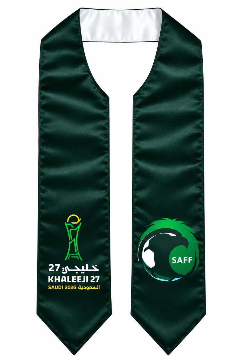 وشاح خليجي 27 السعودي 2026 – إصدار الأخضر بشعار الكأس والصقر - Image 1