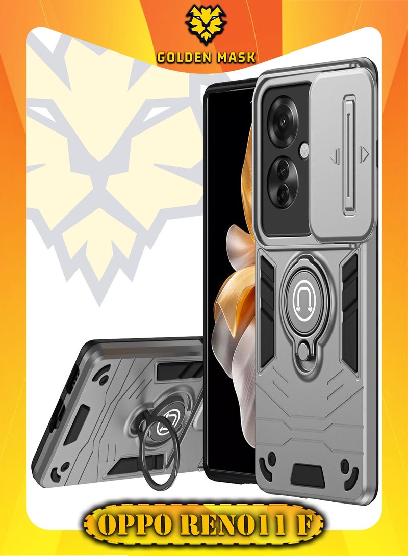 GOLDEN MASK GOLDEN MASK For Oppo Reno 11F Armored Window Bracket Camera Shield Cover Camera Lend Protection With Ringe (Grey) 